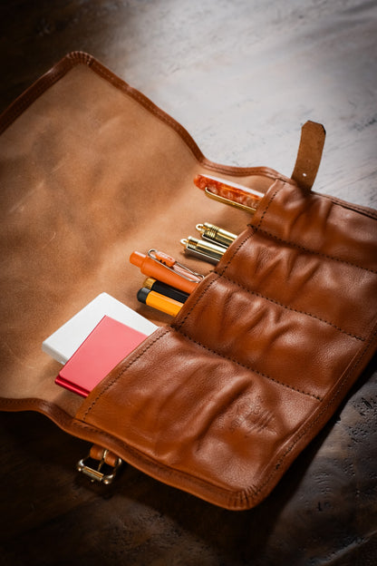 Leather Pen Roll - Tan