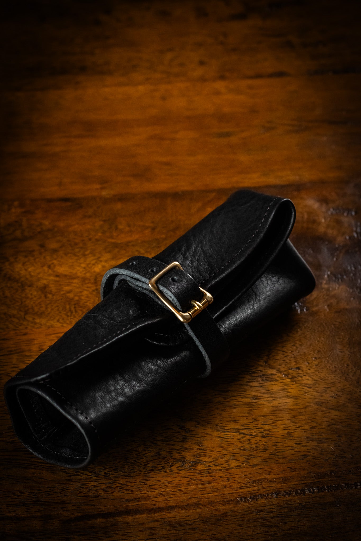 Leather Pen Roll - Black