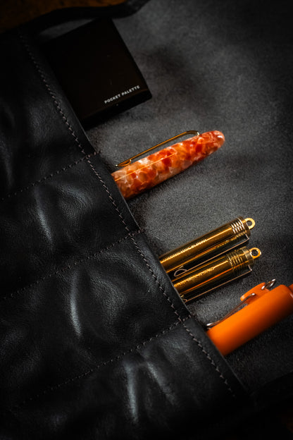 Leather Pen Roll - Black