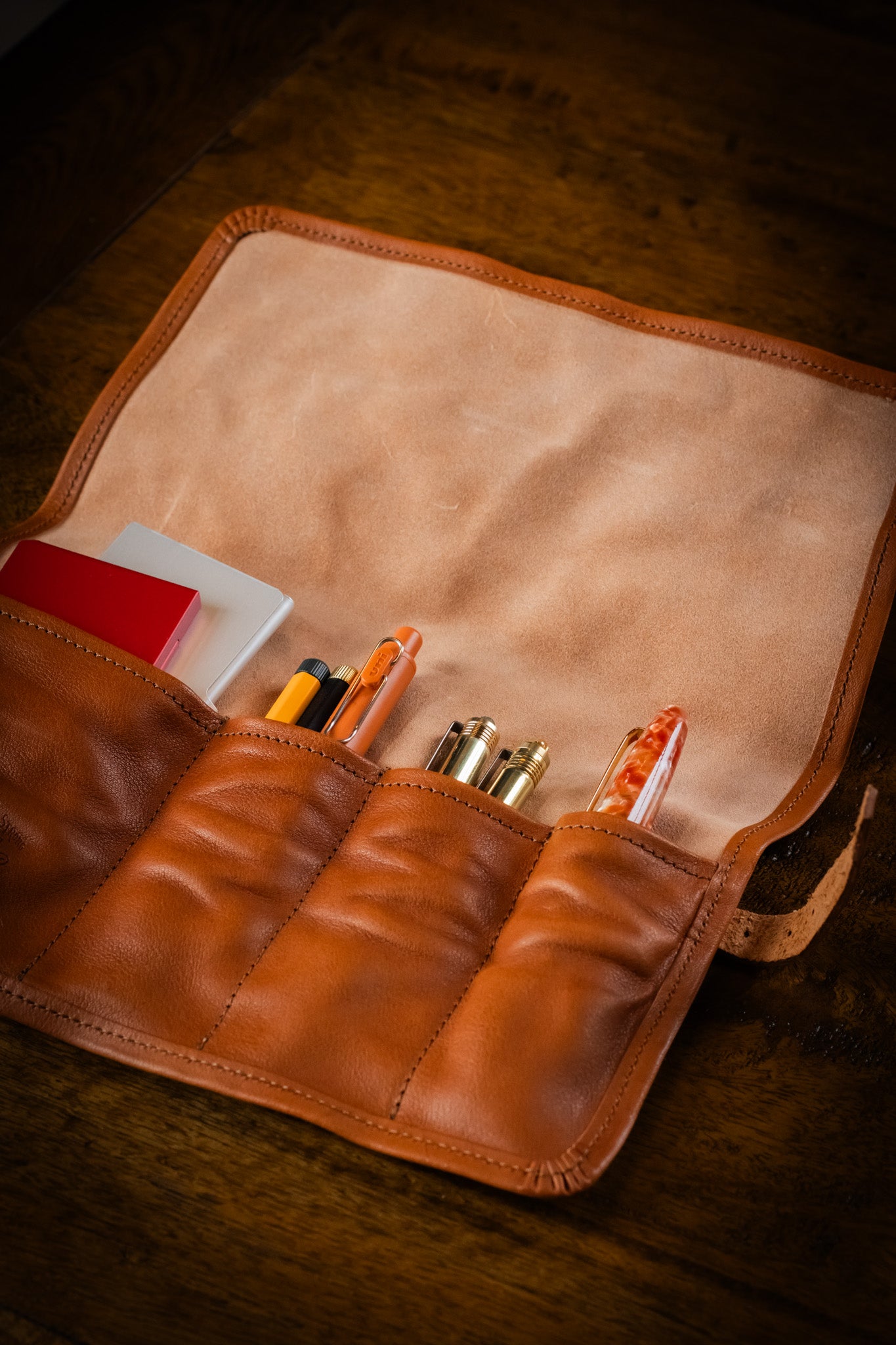 Leather Pen Roll - Tan