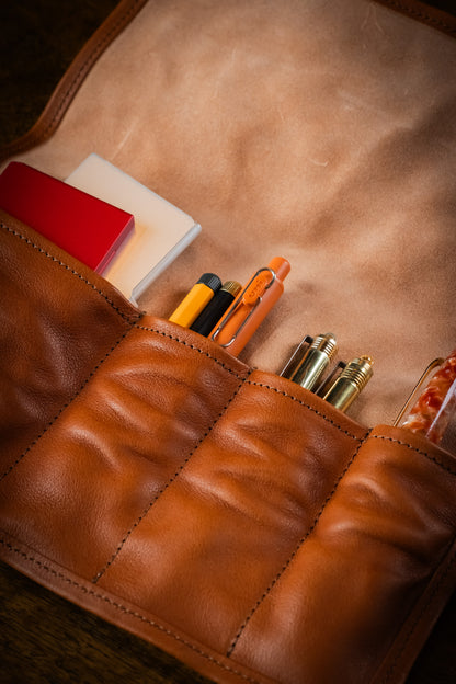 Leather Pen Roll - Tan