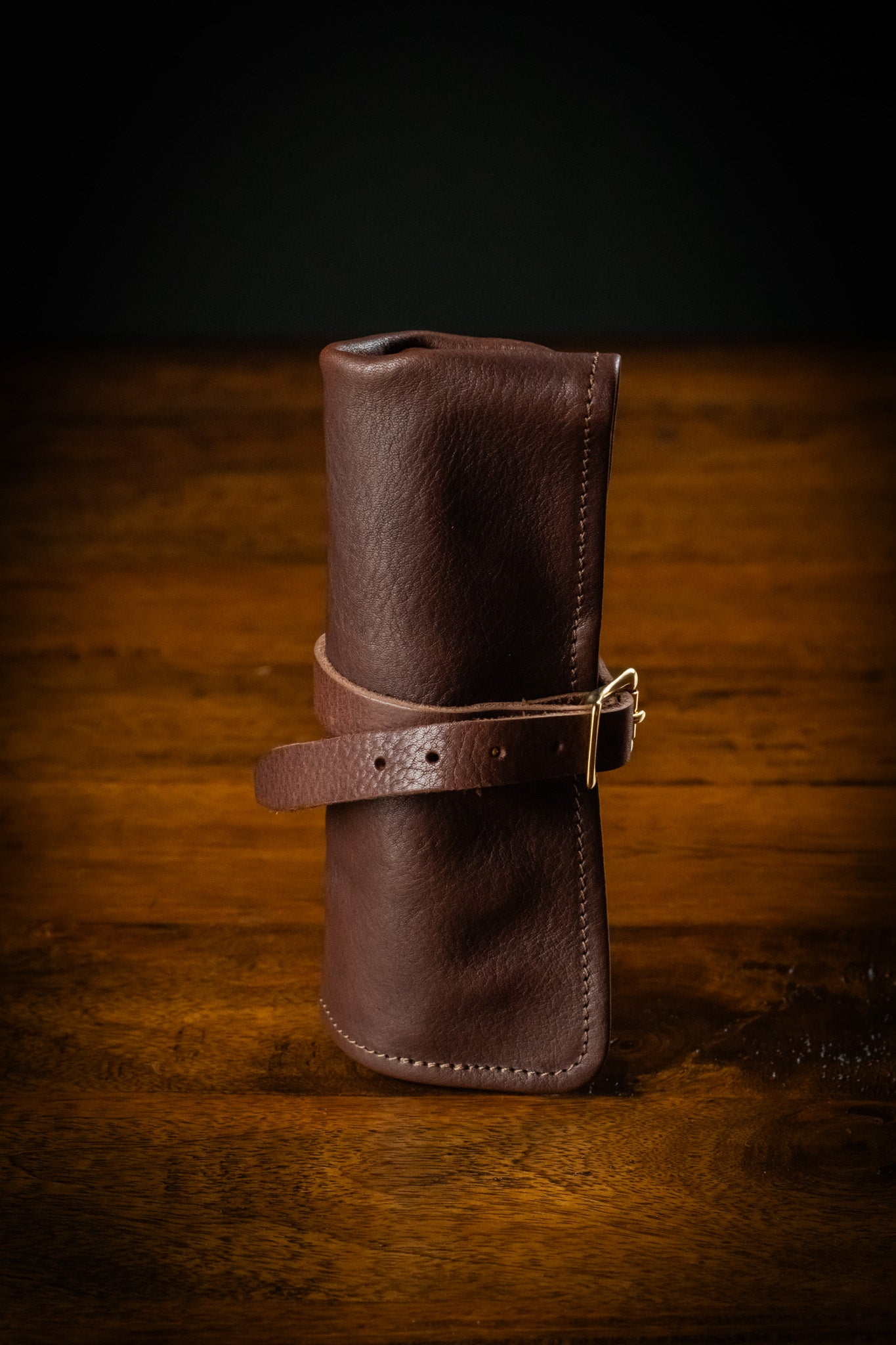 Leather Pen Roll - Dark Brown