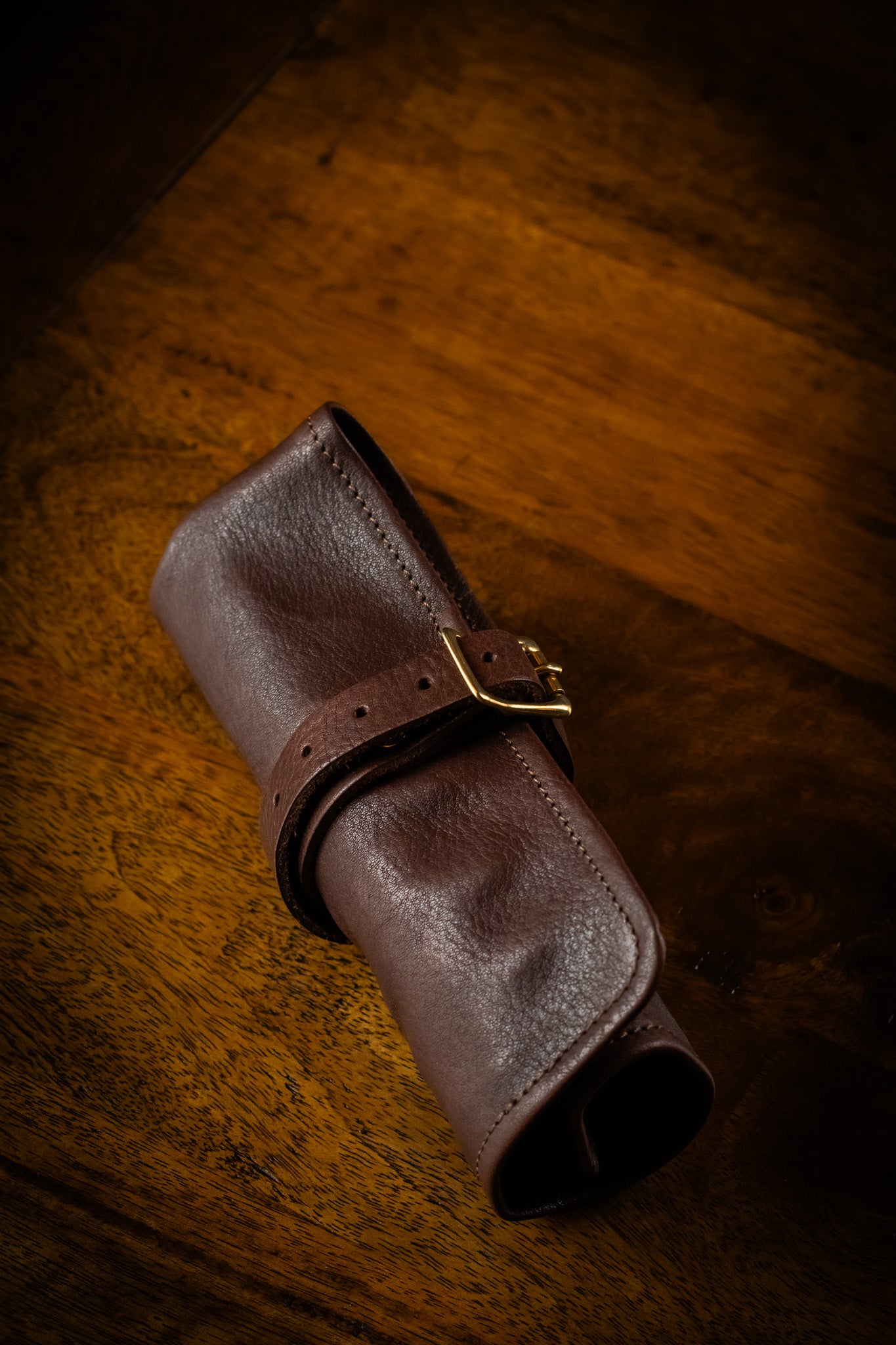 Leather Pen Roll - Dark Brown