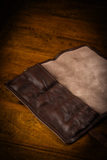 Leather Pen Roll - Dark Brown